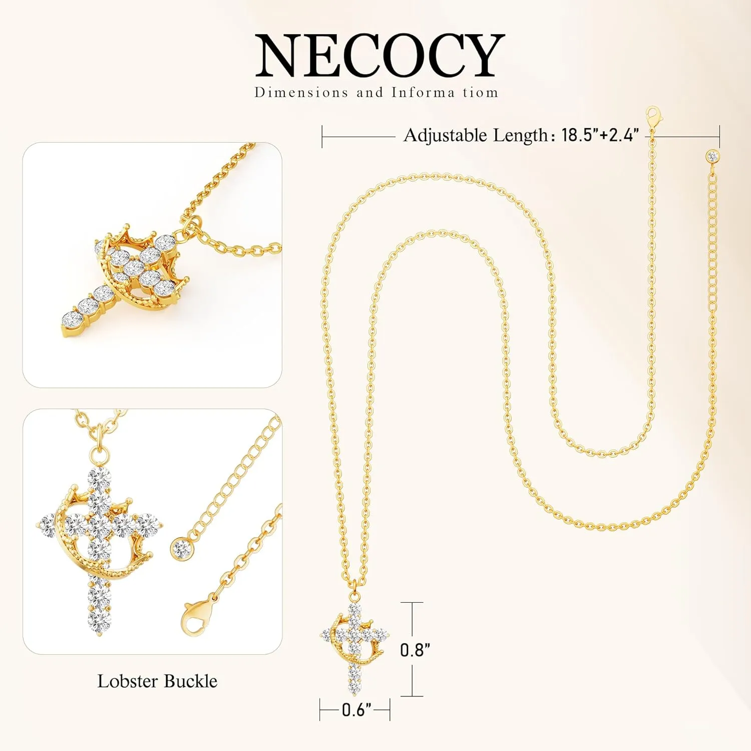 Cross Necklaces for Women Non Tarnish Dainty Gold/Silver/Rosegold Cubic Zirconia Pendant Necklace for Women Trendy Simple Gold/Silver Cross Charm Necklace Waterproof Jewelry for Women