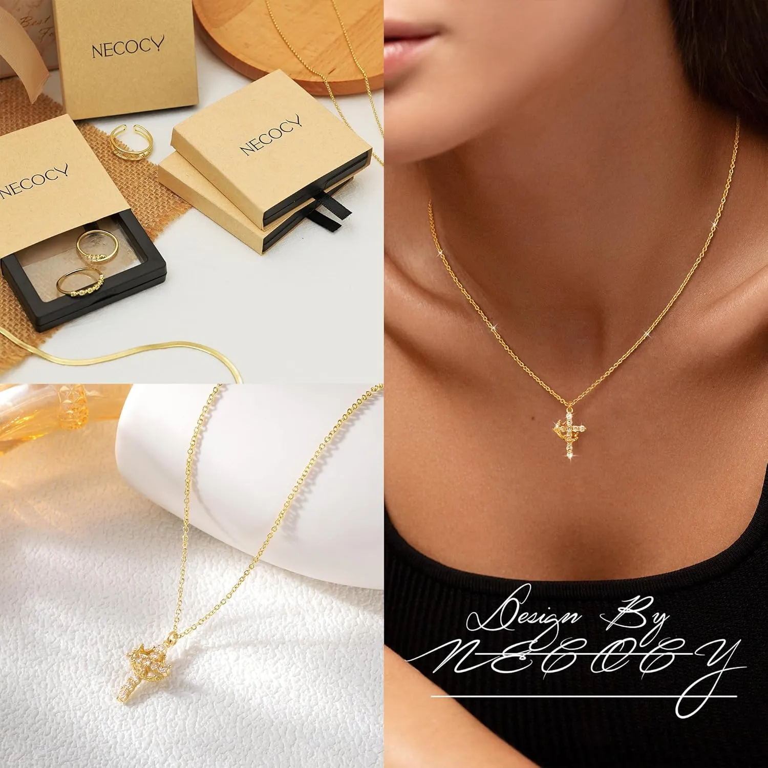Cross Necklaces for Women Non Tarnish Dainty Gold/Silver/Rosegold Cubic Zirconia Pendant Necklace for Women Trendy Simple Gold/Silver Cross Charm Necklace Waterproof Jewelry for Women