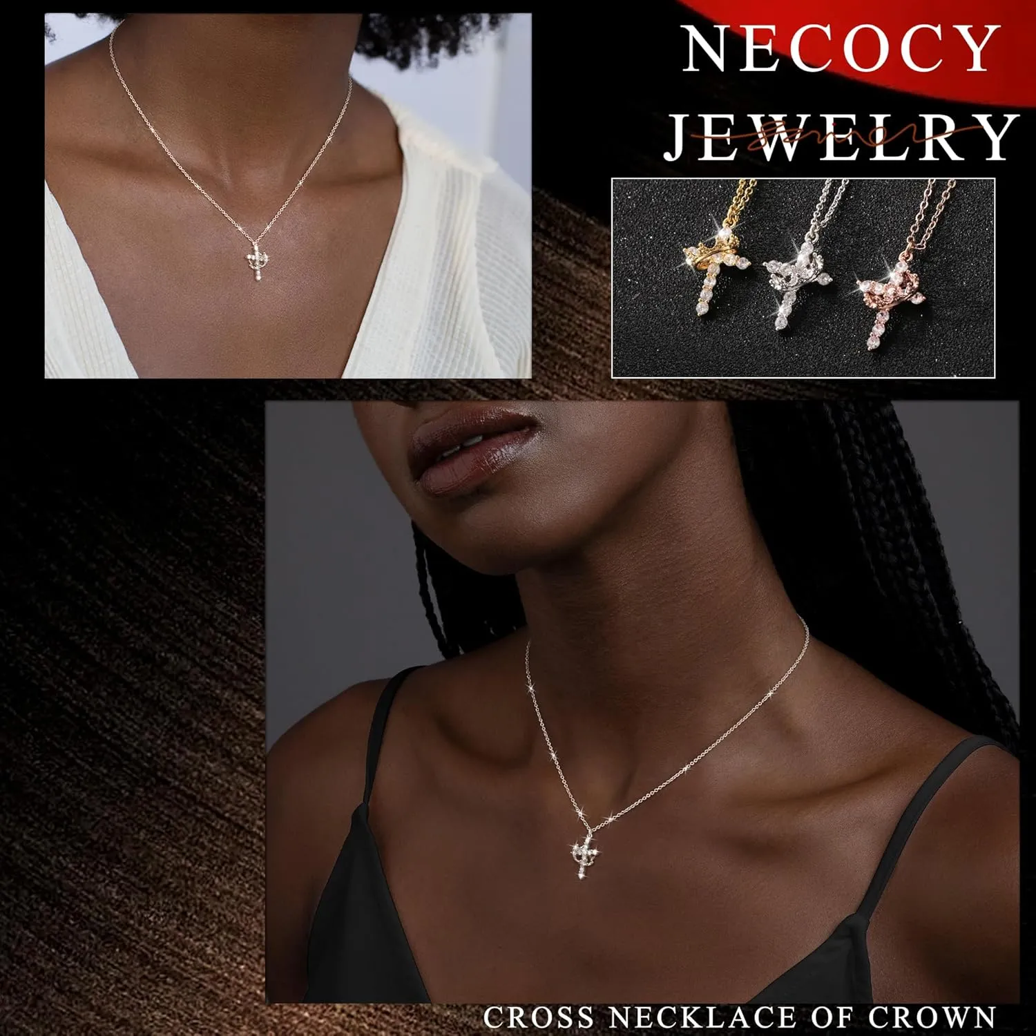 Cross Necklaces for Women Non Tarnish Dainty Gold/Silver/Rosegold Cubic Zirconia Pendant Necklace for Women Trendy Simple Gold/Silver Cross Charm Necklace Waterproof Jewelry for Women