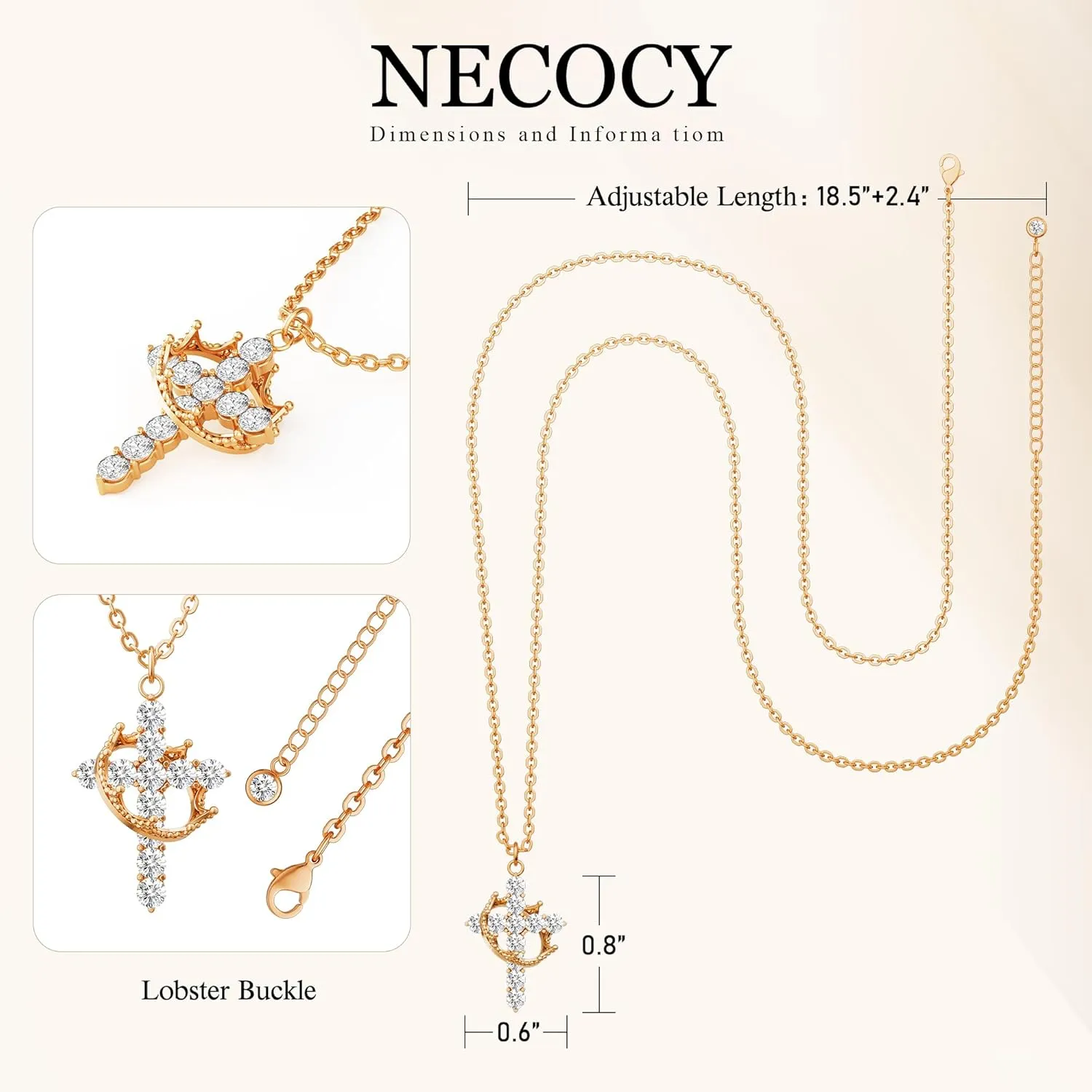 Cross Necklaces for Women Non Tarnish Dainty Gold/Silver/Rosegold Cubic Zirconia Pendant Necklace for Women Trendy Simple Gold/Silver Cross Charm Necklace Waterproof Jewelry for Women