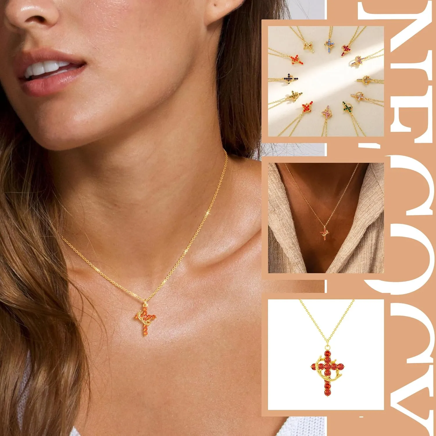 Cross Necklaces for Women Non Tarnish Dainty Gold/Silver/Rosegold Cubic Zirconia Pendant Necklace for Women Trendy Simple Gold/Silver Cross Charm Necklace Waterproof Jewelry for Women