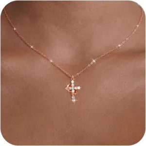 Cross Necklaces for Women Non Tarnish Dainty Gold/Silver/Rosegold Cubic Zirconia Pendant Necklace for Women Trendy Simple Gold/Silver Cross Charm Necklace Waterproof Jewelry for Women