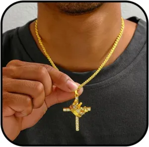 Crown Cross Necklace for Men/Women - Pendant With Rhinestone Crown