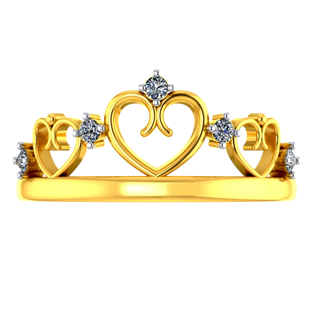 Crown Shaped 18k Diamond Ring With Hearts And Diamond Studs