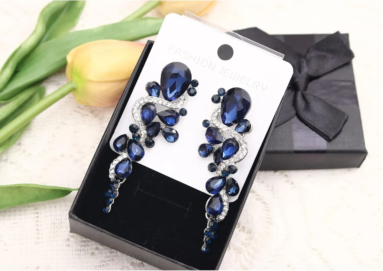Crystal Bohemian Boho Teardrop Long Dangle Earrings Gold Silver Elegant Wedding Women Accessories Jewelry Gift for Her