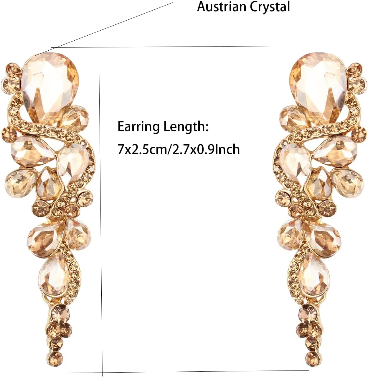 Crystal Bohemian Boho Teardrop Long Dangle Earrings Gold Silver Elegant Wedding Women Accessories Jewelry Gift for Her