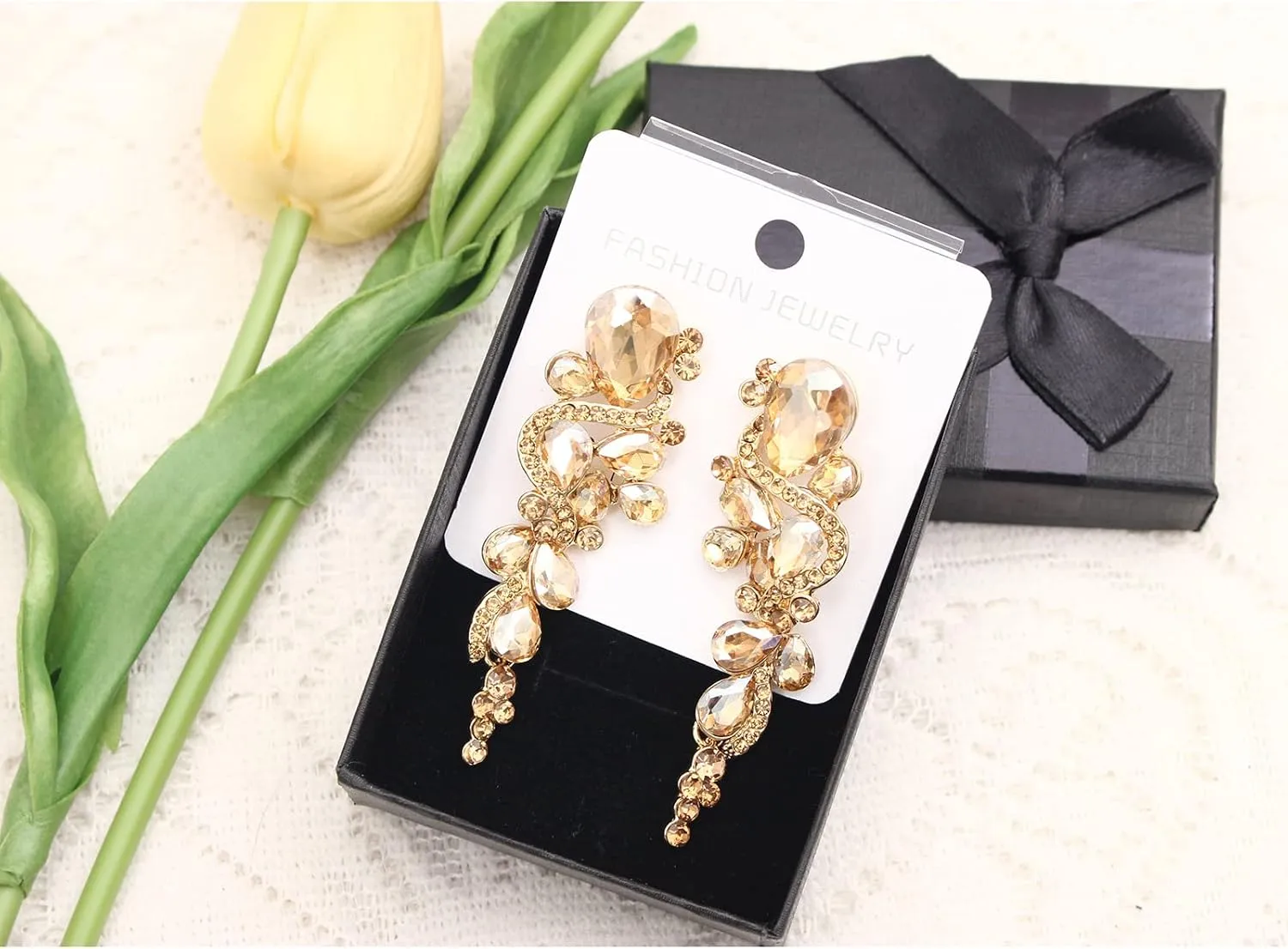 Crystal Bohemian Boho Teardrop Long Dangle Earrings Gold Silver Elegant Wedding Women Accessories Jewelry Gift for Her