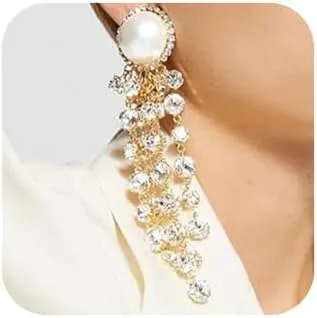 Crystal Rhinestones Vintage Big Pearls Tassels earrings Elegant for Women