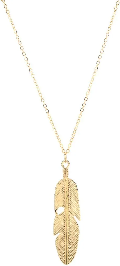 CSIYANJRY99 Long Feather Necklaces for Women Boho Gold Silver Leaf Pendant Sweater Chain Necklace