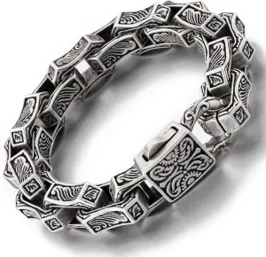 Cuban Link Bracelet for Men Stainless Steel Wave Engraved Chain Men's Bracelet Vintage Silver Bracelet for Men Unique Jewelry Gifts for Him