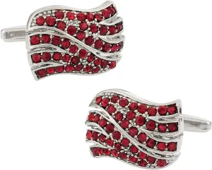 Cuff-Daddy Siam Red Crystal Wave Cufflinks with Presentation Gift Box | Luxurious Crystal Design Cuff Links Perfect for Wedding Groom with Box for Travel Gift Idea Elegant Glimmering Set for Him