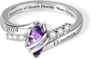 Custom Class Rings for High School - Personalized Sterling Silver Ring for Graduation - Fully Customizable College Jewelry - Gift for Graduated Men and Women Class of 2024