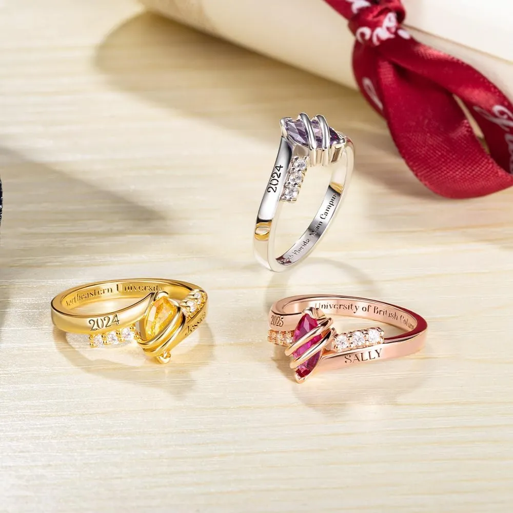 Custom Class Rings for High School - Personalized Sterling Silver Ring for Graduation - Fully Customizable College Jewelry - Gift for Graduated Men and Women Class of 2024