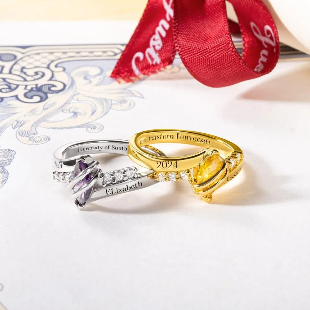 Custom Class Rings for High School - Personalized Sterling Silver Ring for Graduation - Fully Customizable College Jewelry - Gift for Graduated Men and Women Class of 2024