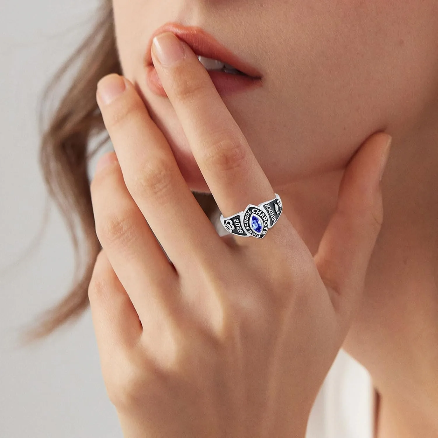 Custom Class Rings for Women High School Personalized 2025 Sterling Silver Graduation Ring with Customized Name Birthstone for Her Grad University College School Friends Daughter Women