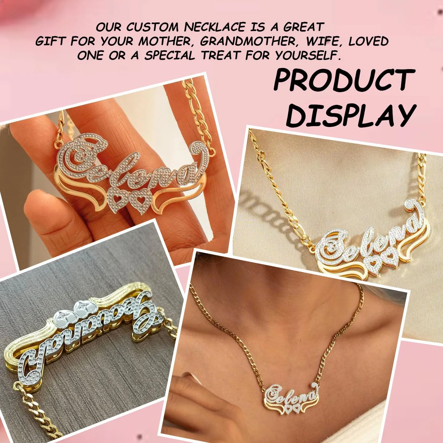 Custom Name Necklace Personalized Double Plated Name Necklaces 18K Gold Pendant for Women