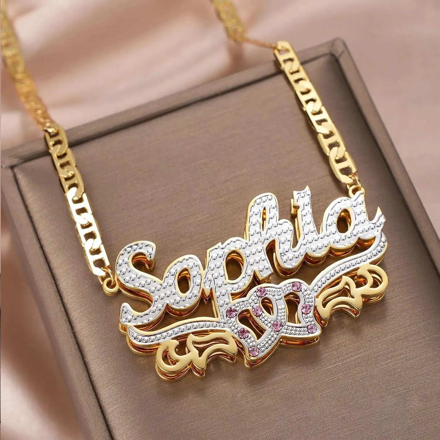 Custom Name Necklace Personalized Double Plated Name Necklaces 18K Gold Pendant for Women