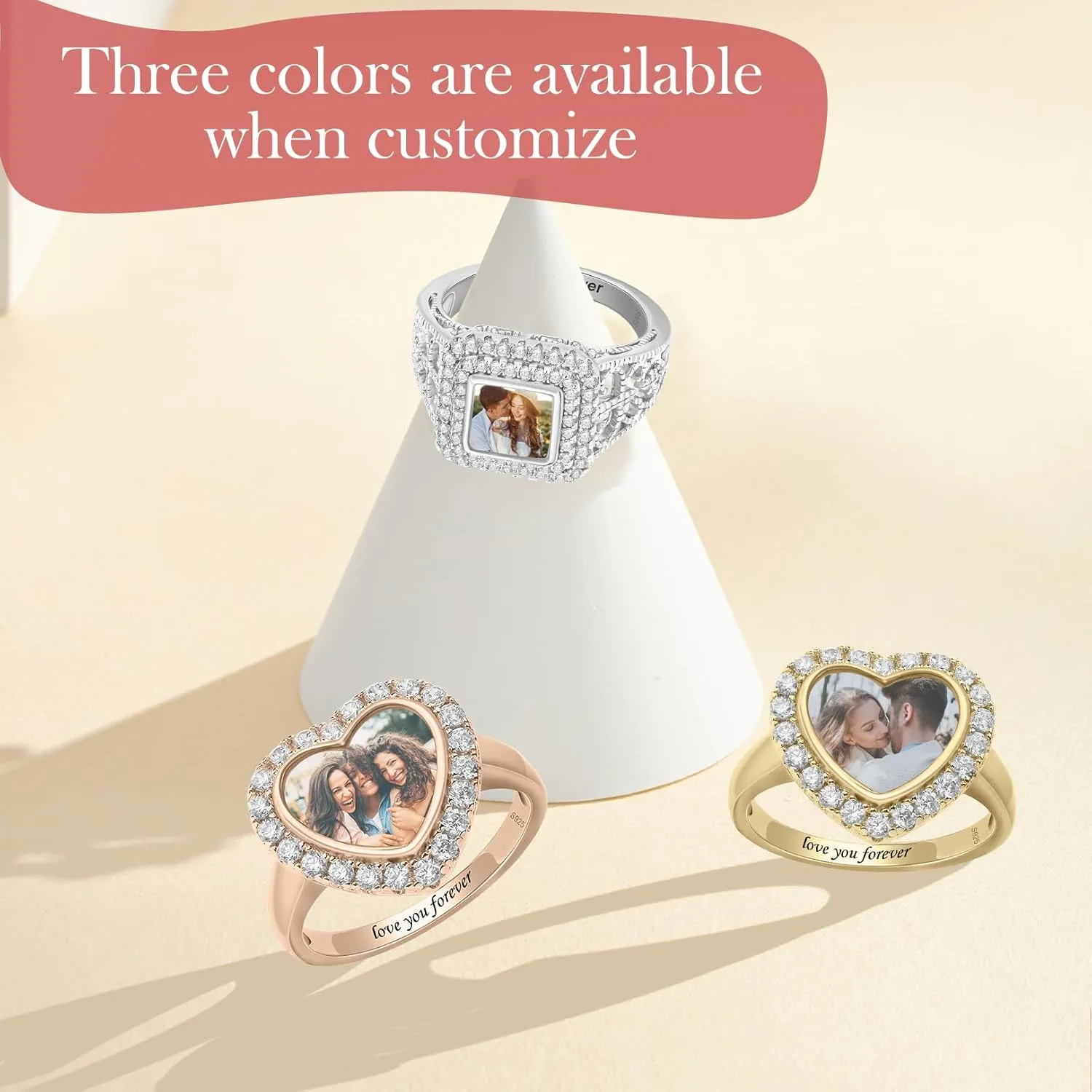 Custom Photo Ring Couple Picture Ring for Women Personalized Birthstone Promise Rings for Her Valentine's Day Anniversary Jewelry Gift for Her
