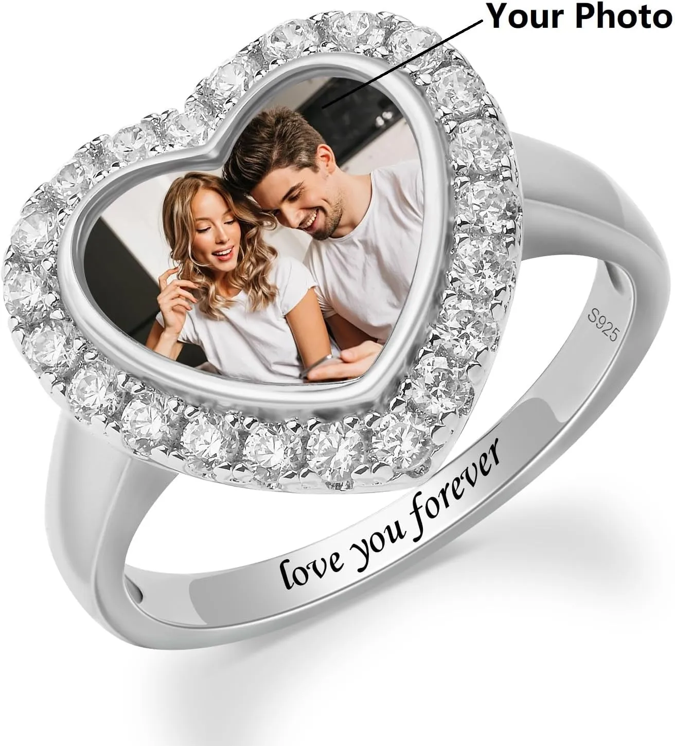 Custom Photo Ring Couple Picture Ring for Women Personalized Birthstone Promise Rings for Her Valentine's Day Anniversary Jewelry Gift for Her