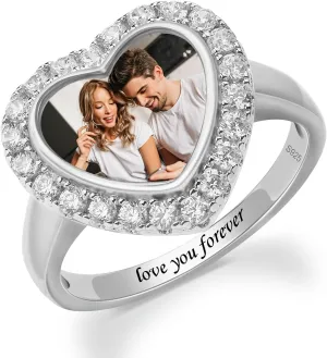 Custom Photo Ring Couple Picture Ring for Women Personalized Birthstone Promise Rings for Her Valentine's Day Anniversary Jewelry Gift for Her