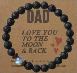 Dad Gifts for Father Men Daddy Bracelet Best Dad Personalized Unique Presents Father's Day Birthday Christmas Natural Stone Bracelet Black