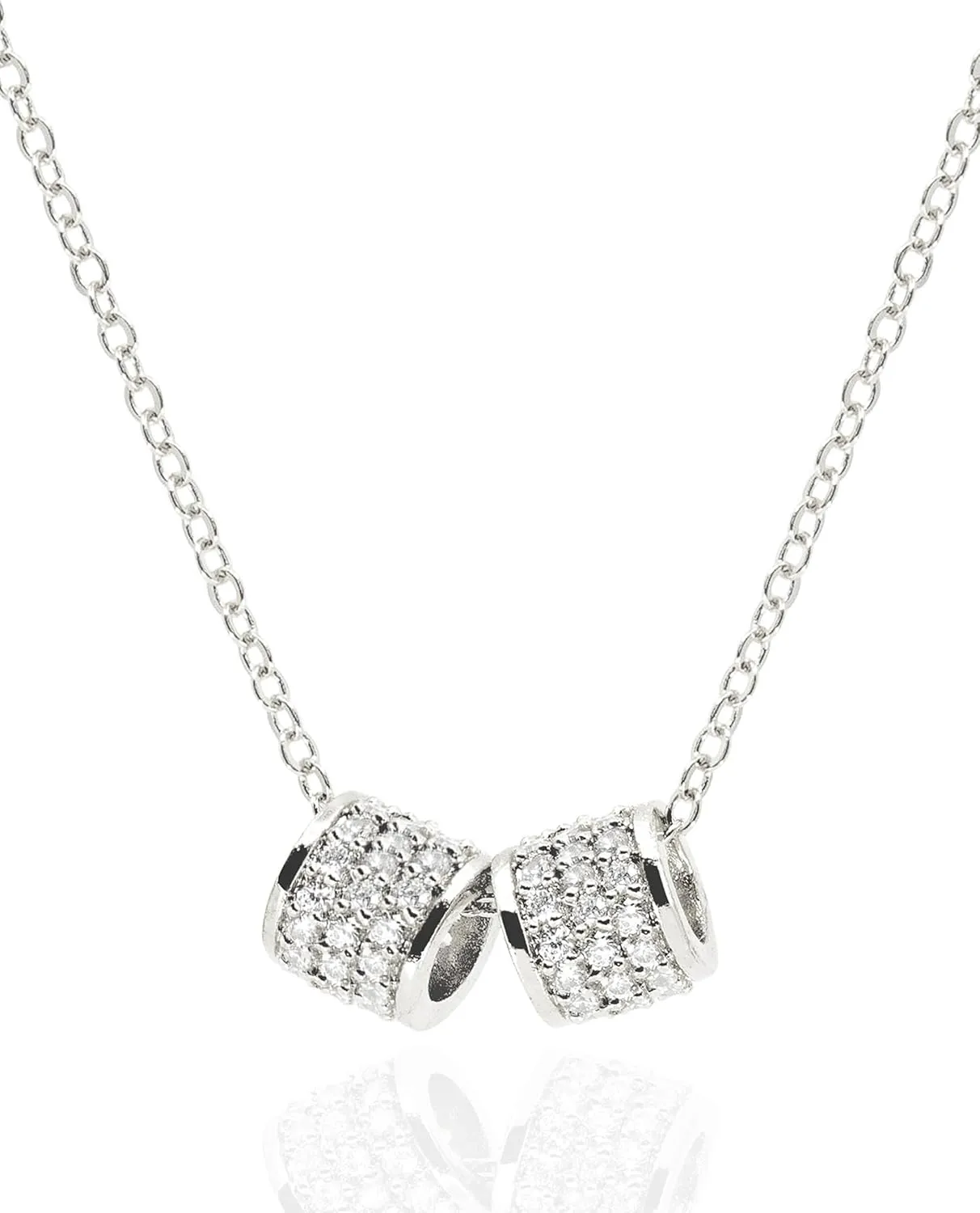 Dainty 2 Pave Ring Pendant Necklace for Women  14K Gold Plated CZ Cylinder Tube Rondelle Charm Necklaces  Non Tarnish Stainless Steel Jewelry [CLN]