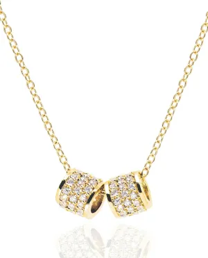 Dainty 2 Pave Ring Pendant Necklace for Women  14K Gold Plated CZ Cylinder Tube Rondelle Charm Necklaces  Non Tarnish Stainless Steel Jewelry [CLN]