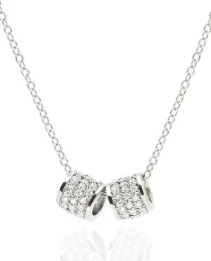 Dainty 2 Pave Ring Pendant Necklace for Women  14K Gold Plated CZ Cylinder Tube Rondelle Charm Necklaces  Non Tarnish Stainless Steel Jewelry [CLN]