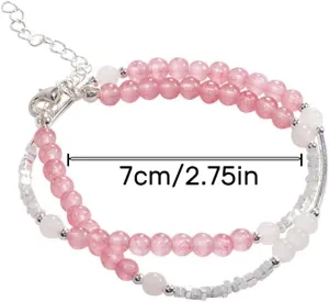 Dainty 925 Sterling Silver Bracelets for Women Trendy, Pink and White Crystal Hand Chain Ankle Adjustable Beaded Bracelet for Women