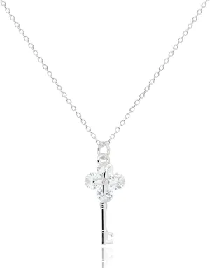 Dainty Crystal Key Pendant Necklace for Women 14K Gold Plated Stainless Steel Tiny CZ Clover Key Charm Necklaces Cute Jewlery Gifts [KN-D]