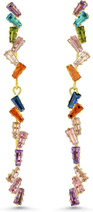 Dainty Long Colorful Gemstone Linear Drop Earrings by SNGIA, Multi Color Rhinestone Stud Statement Earrings, Trendy Chic Boho CZ Gold Plated Jewelry Gift for Women.