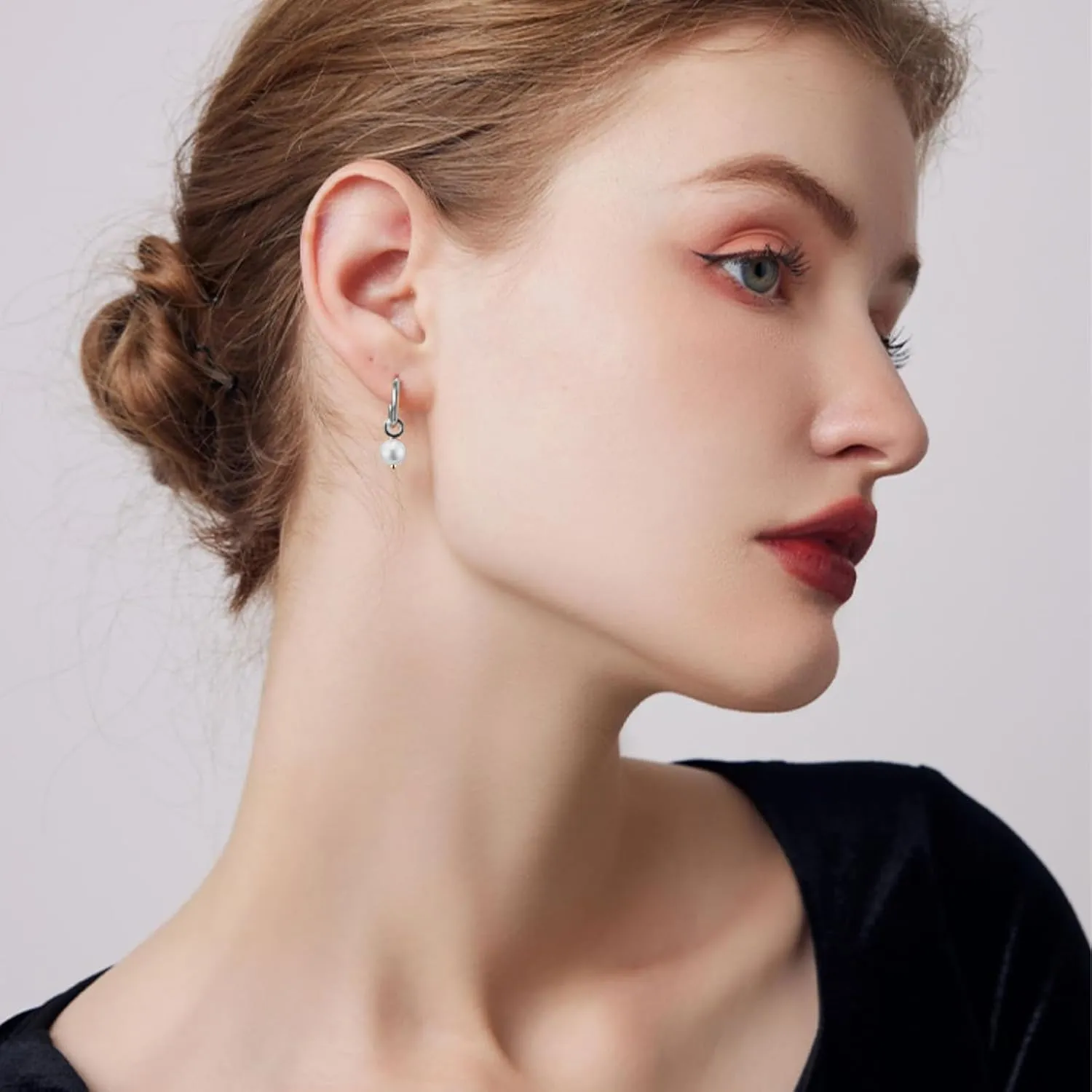 Dangle Hoop Earrings for Women, 925 Sterling Silver Hoop Earrings with Charms Tiny Baguette Round Teardrop Trio Cubic Zirconia Pearl Drop Dangling Cartilage Helix Tragus Diamond Jewelry Gifts