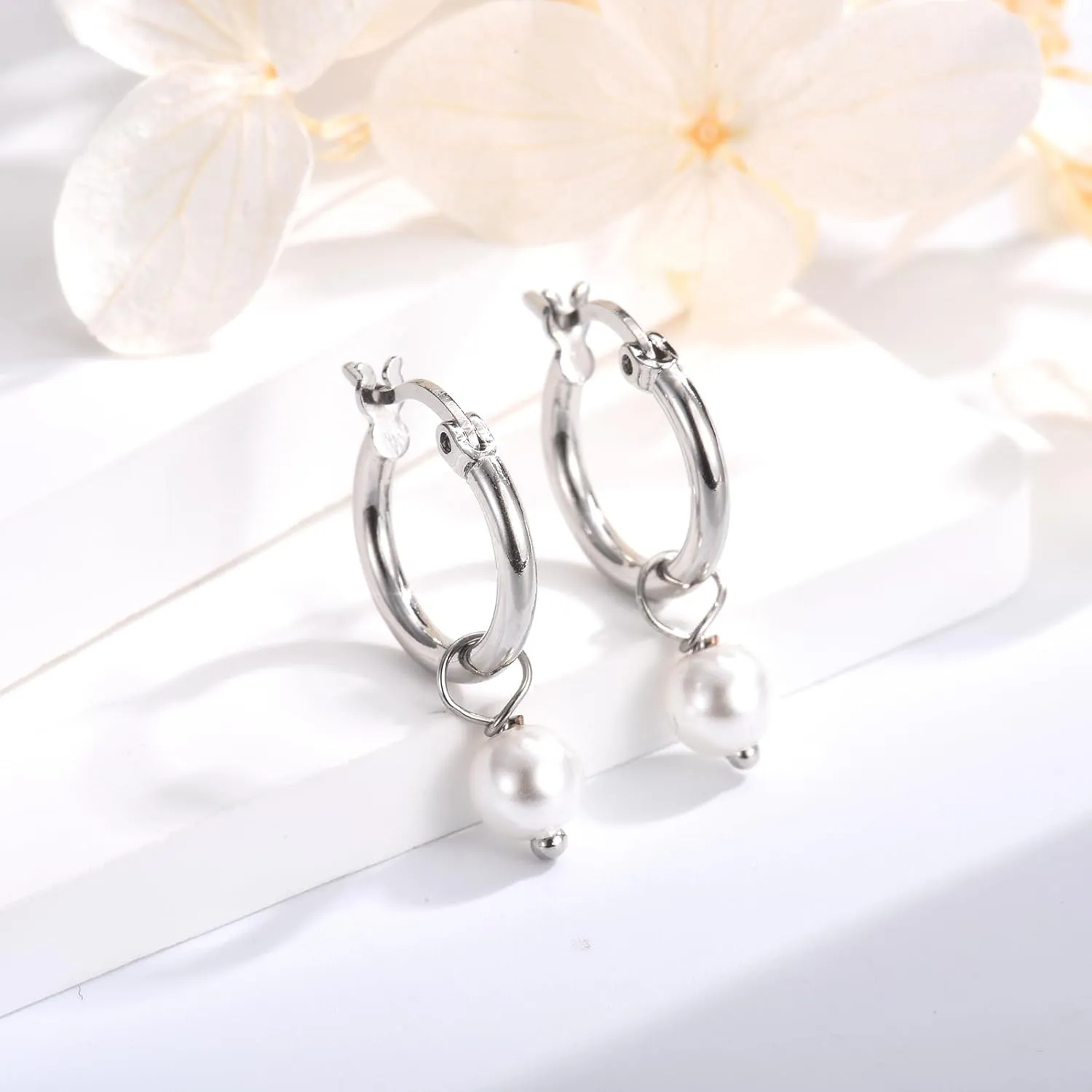 Dangle Hoop Earrings for Women, 925 Sterling Silver Hoop Earrings with Charms Tiny Baguette Round Teardrop Trio Cubic Zirconia Pearl Drop Dangling Cartilage Helix Tragus Diamond Jewelry Gifts