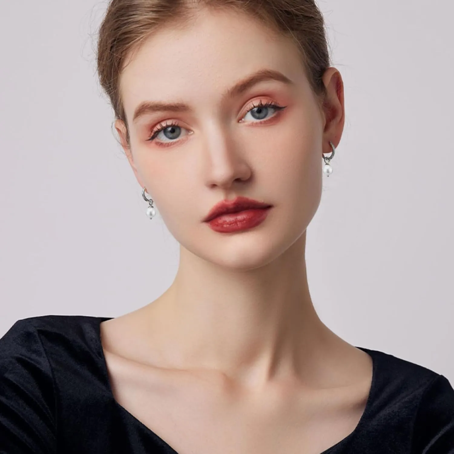 Dangle Hoop Earrings for Women, 925 Sterling Silver Hoop Earrings with Charms Tiny Baguette Round Teardrop Trio Cubic Zirconia Pearl Drop Dangling Cartilage Helix Tragus Diamond Jewelry Gifts