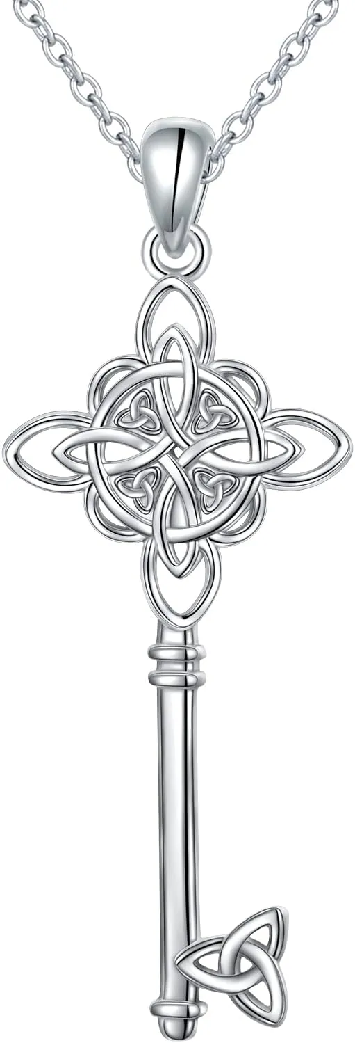 DAOCHONG 925 Sterling Silver Good Luck Irish Jewelry Celtic Knot Pendant Necklaces for Women