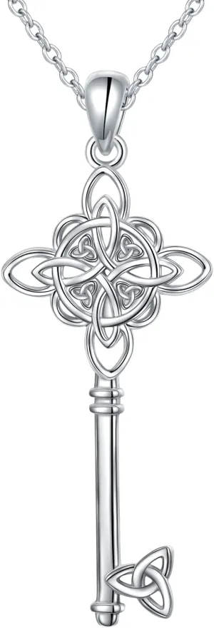 DAOCHONG 925 Sterling Silver Good Luck Irish Jewelry Celtic Knot Pendant Necklaces for Women