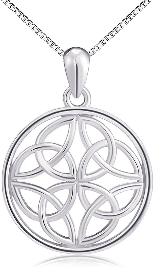 DAOCHONG 925 Sterling Silver Good Luck Irish Jewelry Celtic Knot Pendant Necklaces for Women