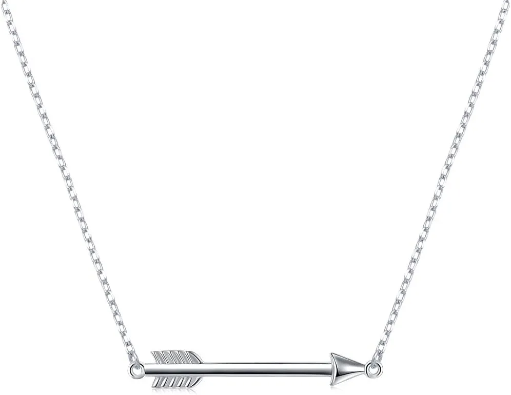 DAOCHONG Arrow Necklace S925 Sterling Silver Classic Love Polished Sideways Arrow Necklace