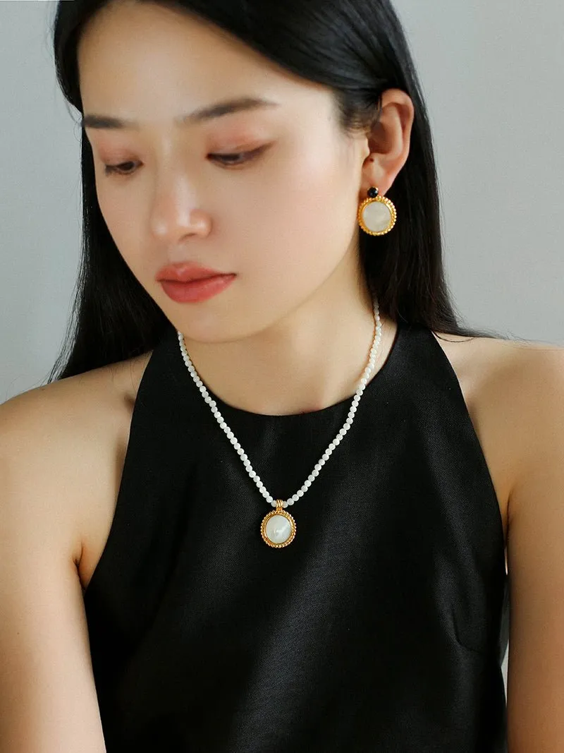 Dark Night Black Onyx Mirror White Mother of Pearl Earrings-Mother of Pearl Earrings