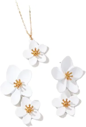 DATOA Elegant Floral Statement Collar Necklace with Earrings for Women Colorful Leaf Flower Jewelry Set