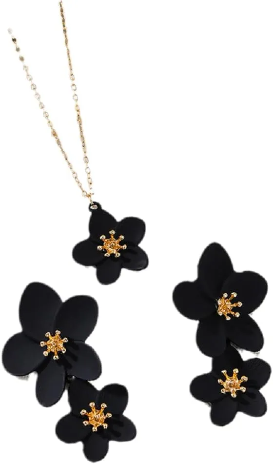DATOA Elegant Floral Statement Collar Necklace with Earrings for Women Colorful Leaf Flower Jewelry Set
