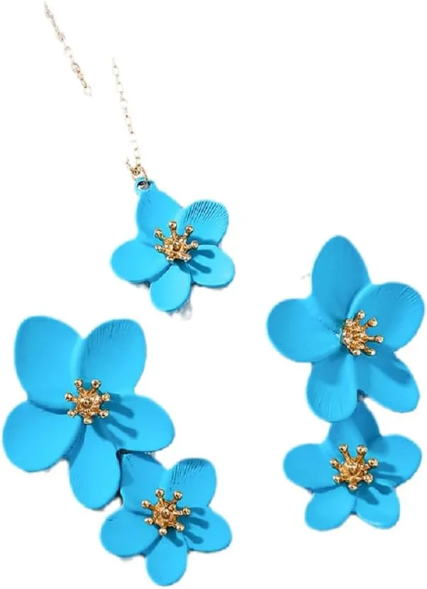 DATOA Elegant Floral Statement Collar Necklace with Earrings for Women Colorful Leaf Flower Jewelry Set