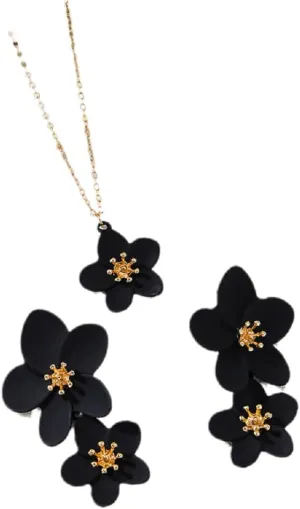 DATOA Elegant Floral Statement Collar Necklace with Earrings for Women Colorful Leaf Flower Jewelry Set