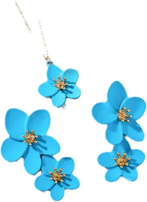DATOA Elegant Floral Statement Collar Necklace with Earrings for Women Colorful Leaf Flower Jewelry Set
