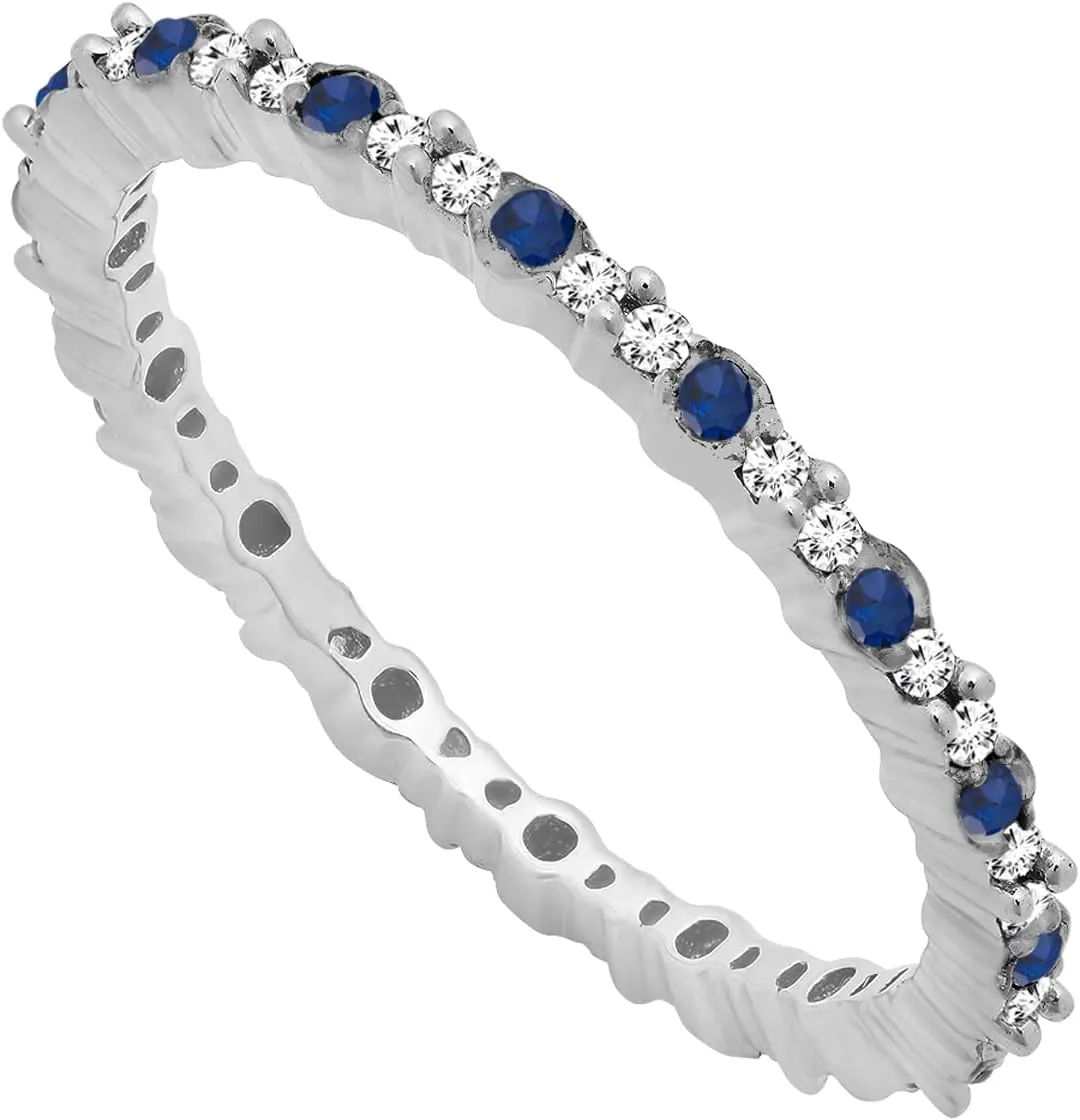 Dazzlingrock Collection Round Blue Sapphire & White Diamond Eternity Wedding Band for Women in Solid Gold