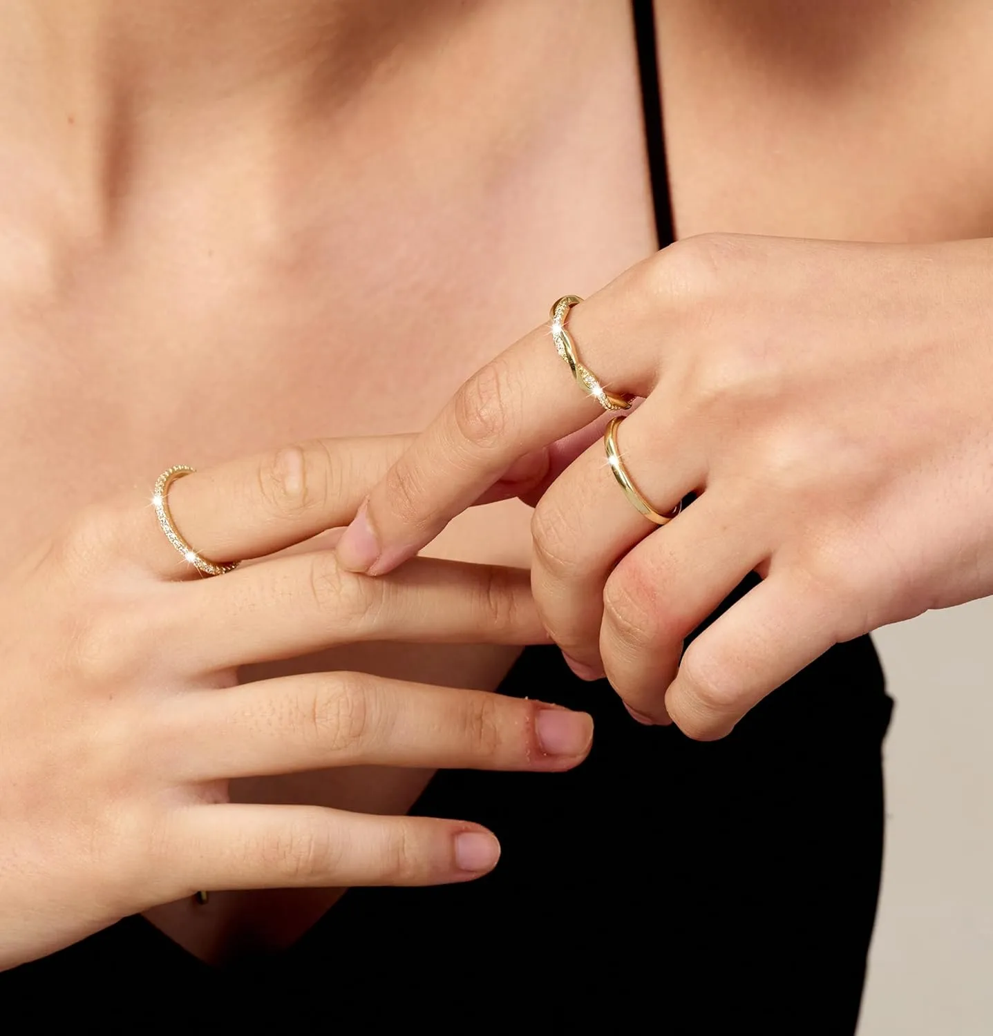 DEARMAY Stackable Gold Rings for Women Non Tarnish, Dainty 14K Real Gold Diamond Rings Set Thumb Fashion Thin Cubic Zirconia Ring Pack Simple Unique Statement Rings Gold Jewlery Women 5/6/7/8/9/10