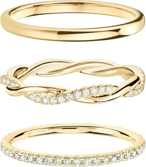 DEARMAY Stackable Gold Rings for Women Non Tarnish, Dainty 14K Real Gold Diamond Rings Set Thumb Fashion Thin Cubic Zirconia Ring Pack Simple Unique Statement Rings Gold Jewlery Women 5/6/7/8/9/10