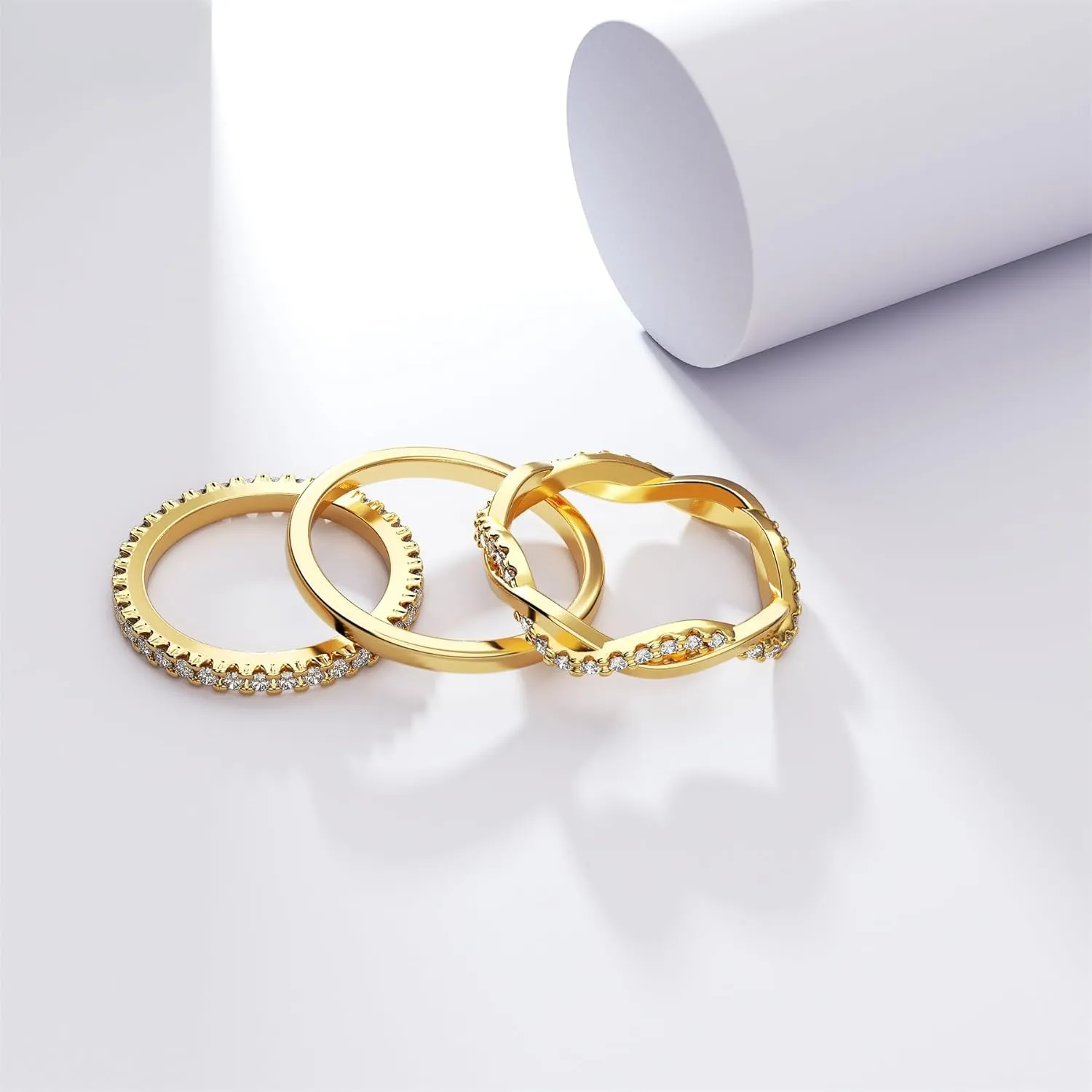 DEARMAY Stackable Gold Rings for Women Non Tarnish, Dainty 14K Real Gold Diamond Rings Set Thumb Fashion Thin Cubic Zirconia Ring Pack Simple Unique Statement Rings Gold Jewlery Women 5/6/7/8/9/10