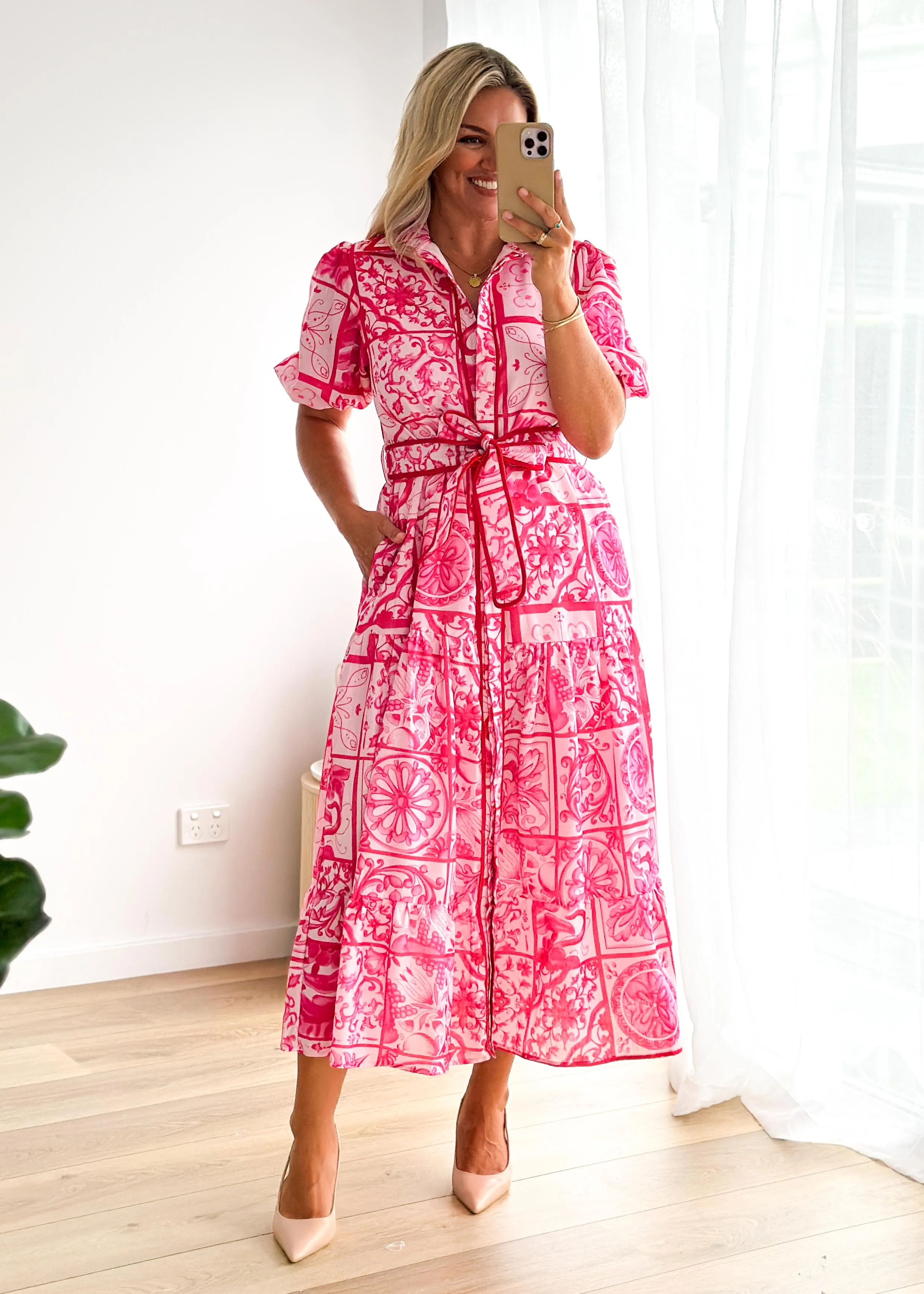 Deco Maxi Dress - Pink Tile