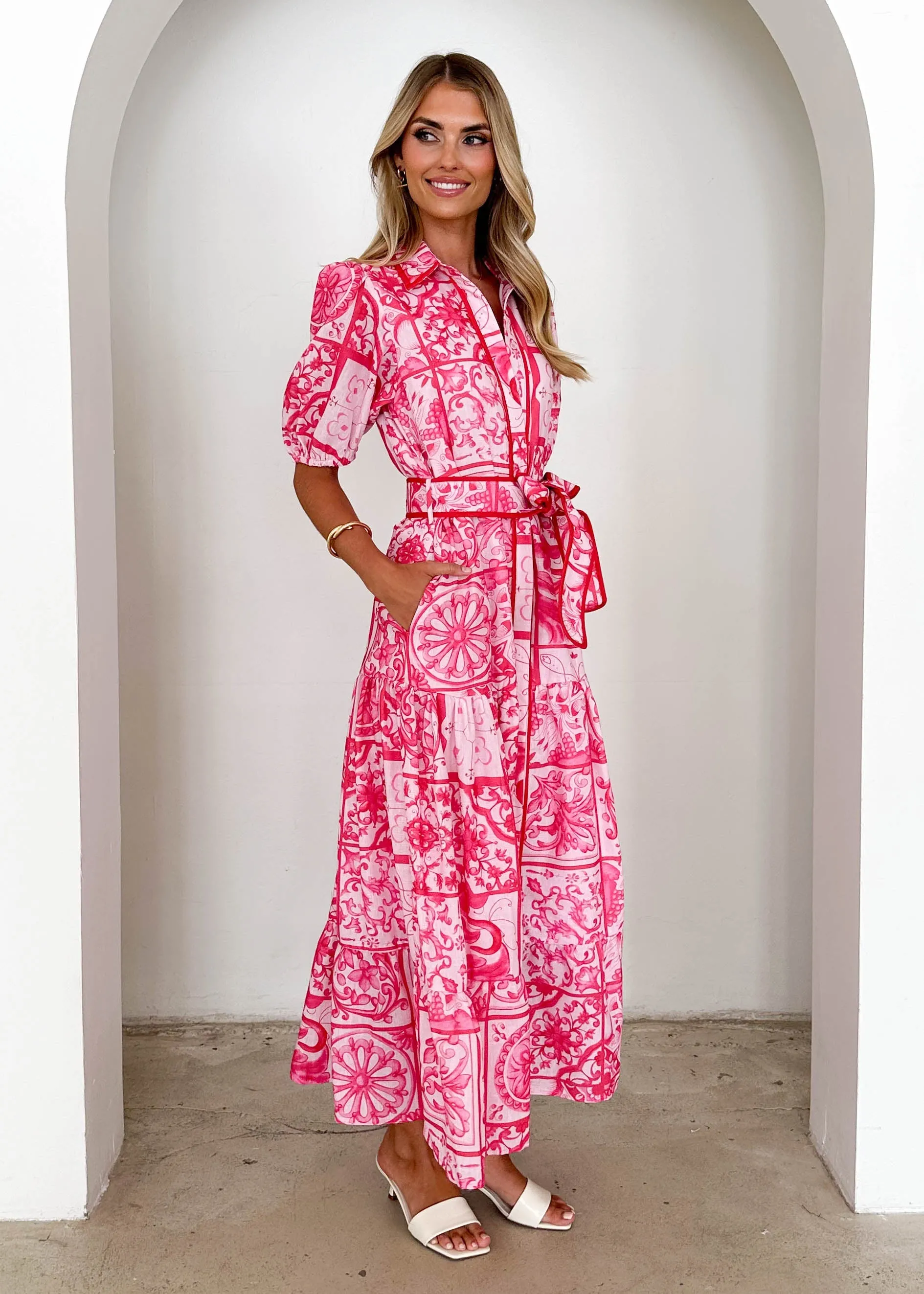 Deco Maxi Dress - Pink Tile